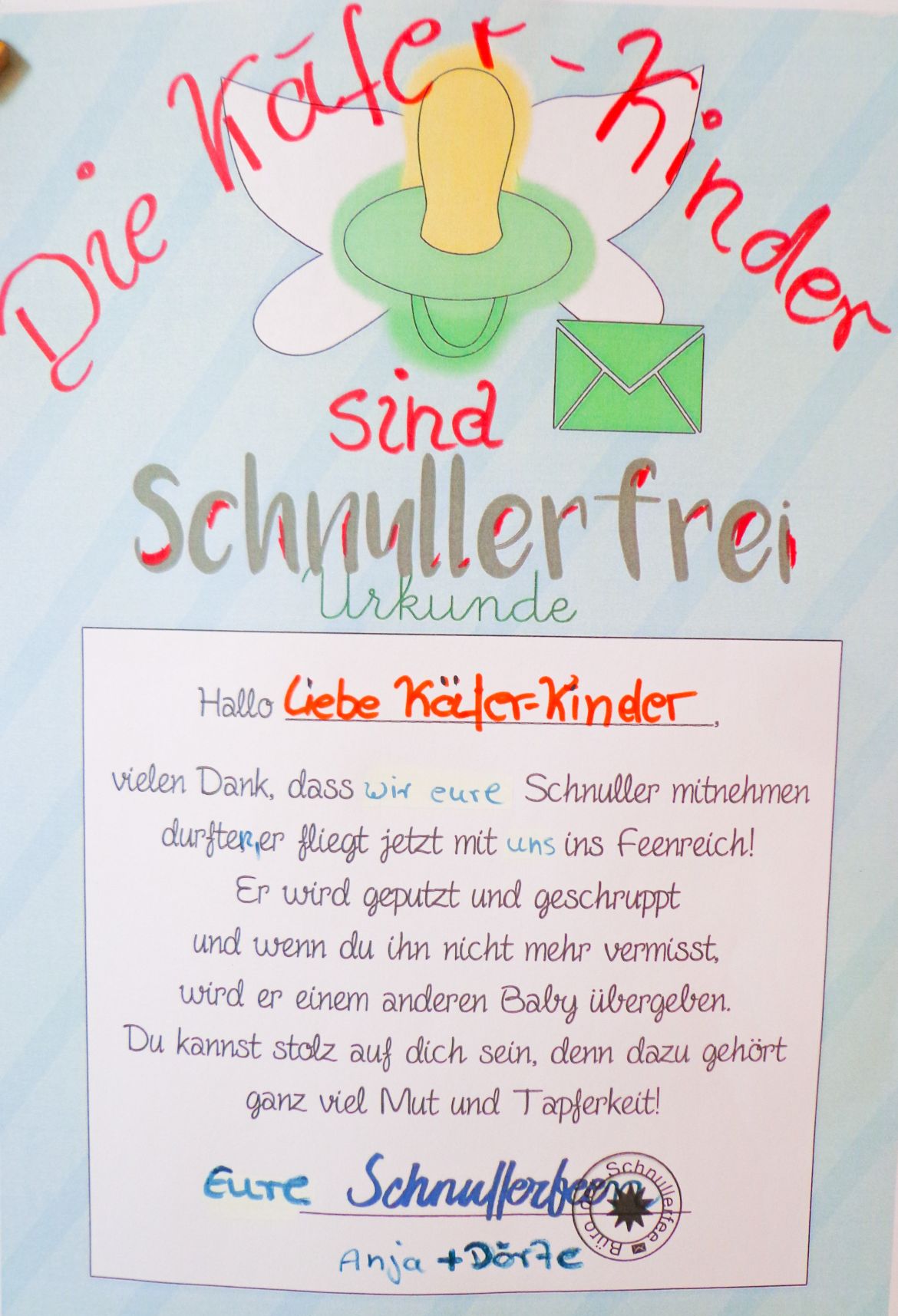 Die Schnullerurkunde unserer Jüngsten